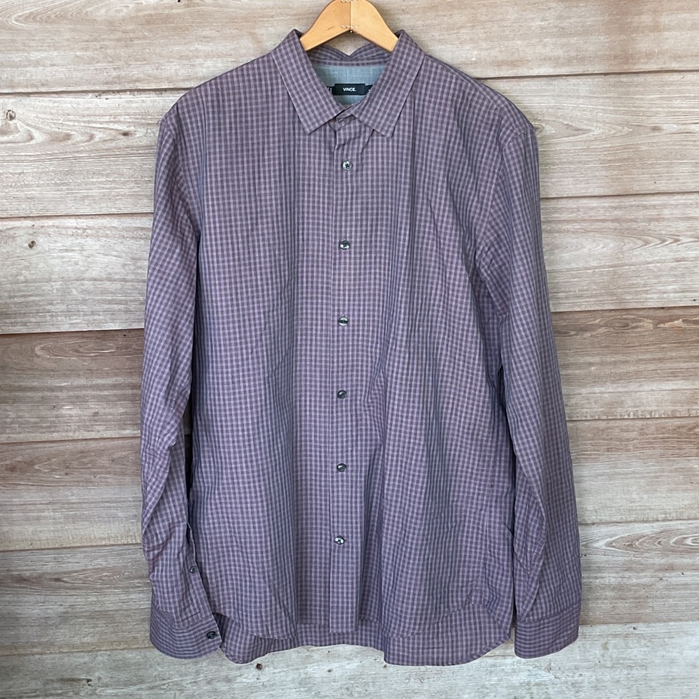 Vince Men's Casual Purple Checkered Shirt